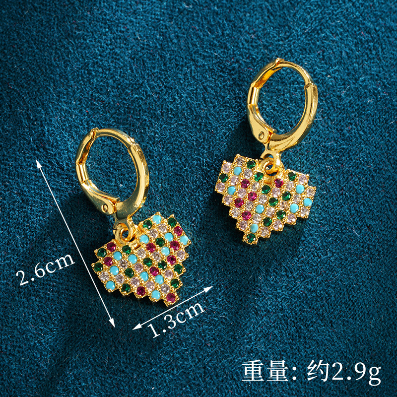 Vietnam Shajin Xiaozhong Collar de amor de diamantes de todo fósforo que no se desvanece durante mucho tiempo Pendientes de lujo ligeros de alta gama para mujer Suministro de accesorios