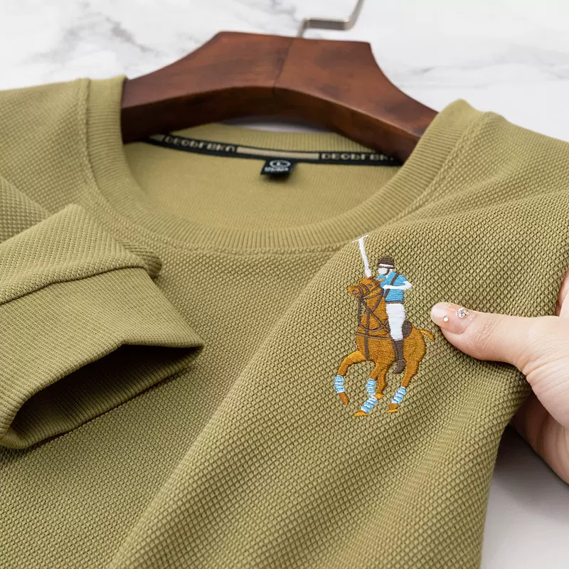 保罗华夫格卫衣男商务休闲高端圆领长袖t恤大马标刺绣品牌打底衫