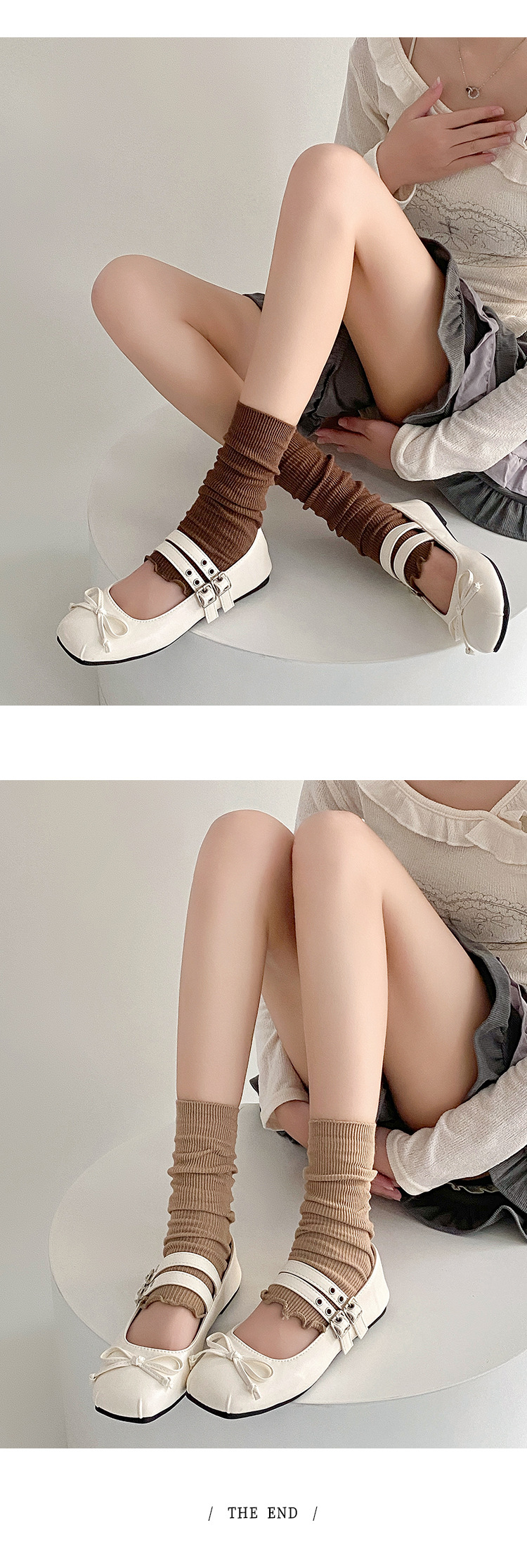 Scaldamuscoli Stivali Moda Cotone Stile Balletto Calzini Impilati Donna Primavera e Autunno Tinta Unita Legno Orecchie Bordo Tubolare Medio Lolita Ragazza Pizzo Copri Polpacci_voghion.com