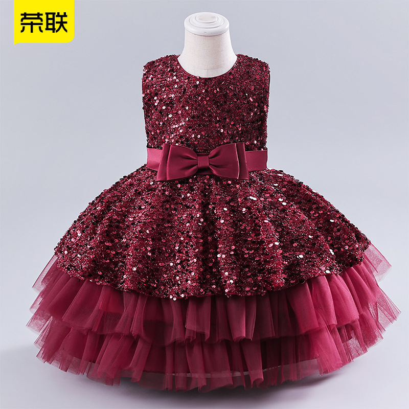 周歲禮服歐美新款童裝亮片兒童禮服公主裙小女孩洋氣生日花童裙子