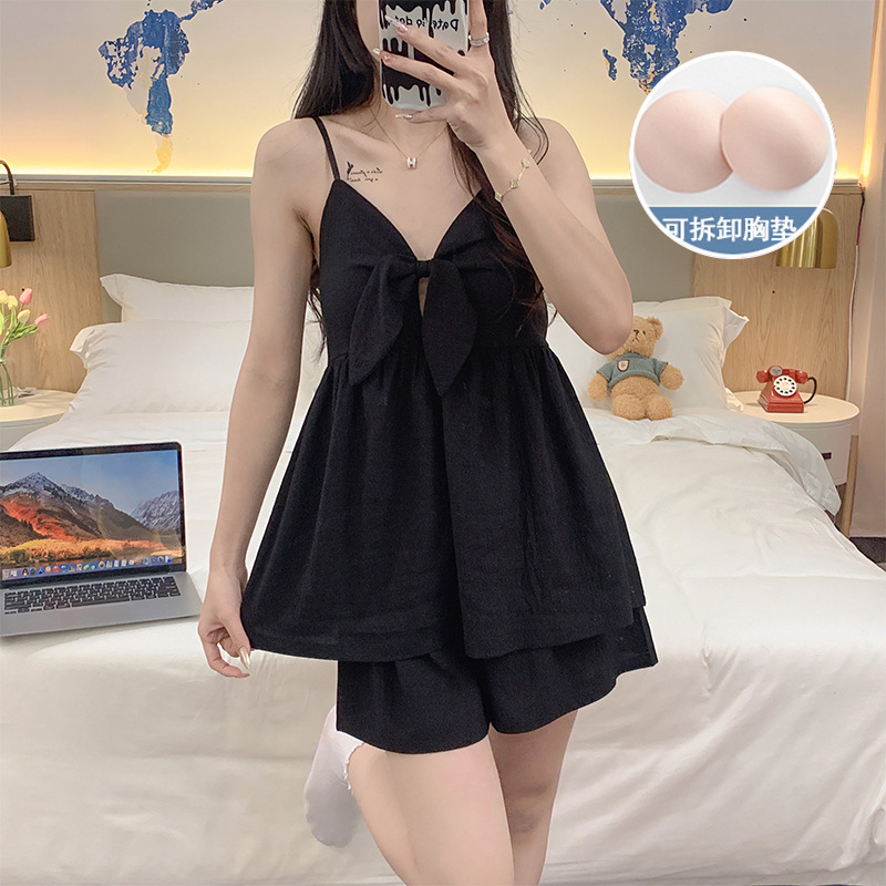 Summer sexy sling pajamas women's pure desire wind belt chest pad can be worn outside home wear small online celebrity two-piece suit