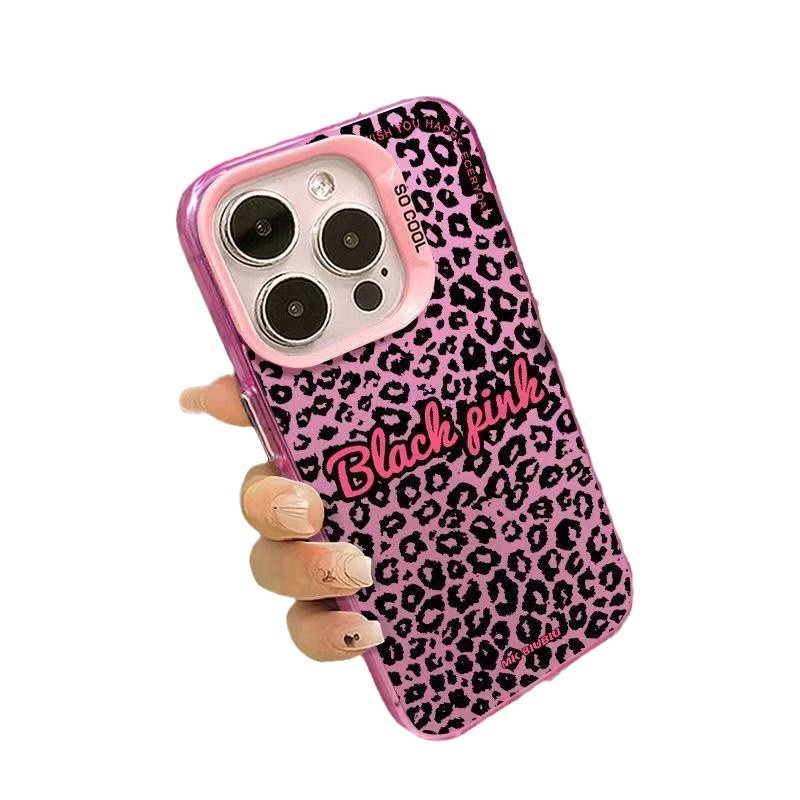 Aplicable Apple 16promax funda para teléfono móvil leopardo iphone15 color plata carcasa 14IMD dura 13p láser rosa