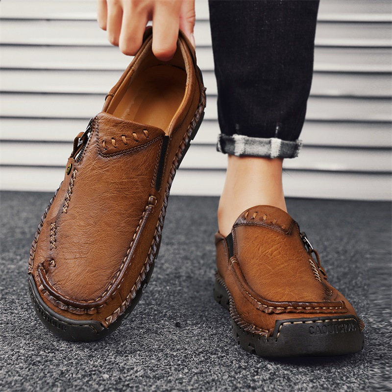 Spring And Autumn New Loafers Cross-Border Large Size Casual Slip-On Leather Men's Outdoor Hand-Sewn Driving Shoes_vogvips.com