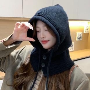 Hat scarf all-in-one hat women's fashion 2024 new warm balaclava hat knitted scarf wholesale