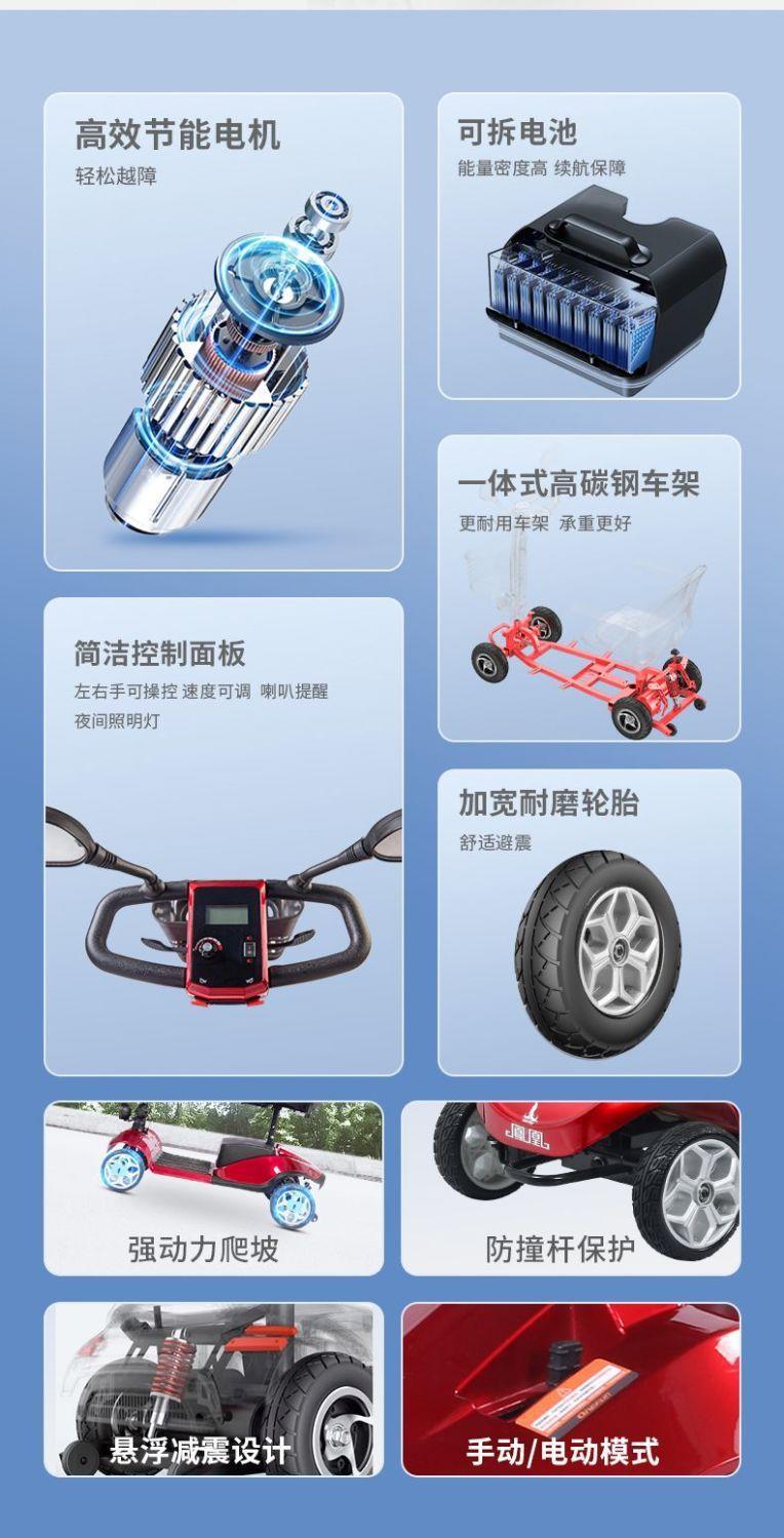 Elderly Mobility Scooter, Four-Wheeled Electric Household Small Double-Seater Scooter for the Elderly and Disabled, Four-Wheeled Folding Power-Assisted Vehicle