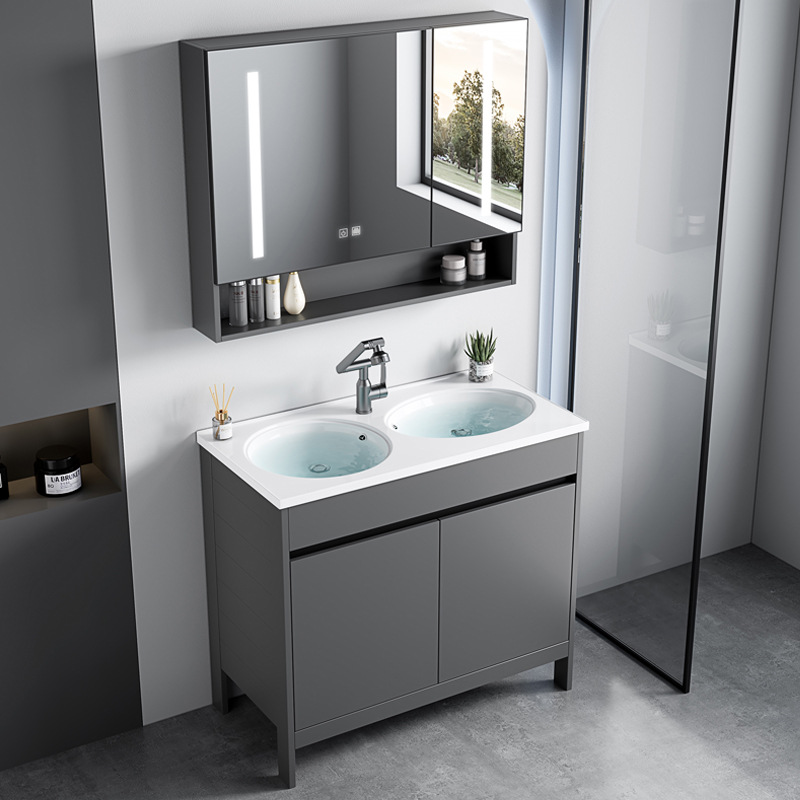 Lavabo de pie, espacio, armario de baño de aluminio, baño, cerámica integrada, lavabo doble, lavabo profundo, lavabo doble