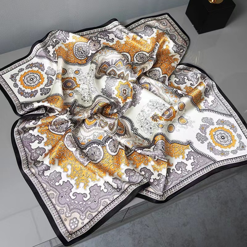 Impresión de letras tridimensionales nuevo estilo 70 pequeños accesorios de bufanda cuadrada bufanda de seda retro bufanda de ropa profesional bufanda de seda simulada