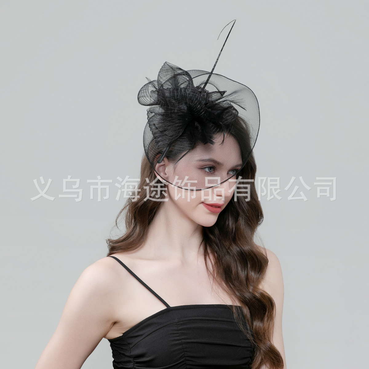 Amazon's new bridal feather mesh hair accessory, women's tea party dress, rose flower hat, manufacturer wholesale supply