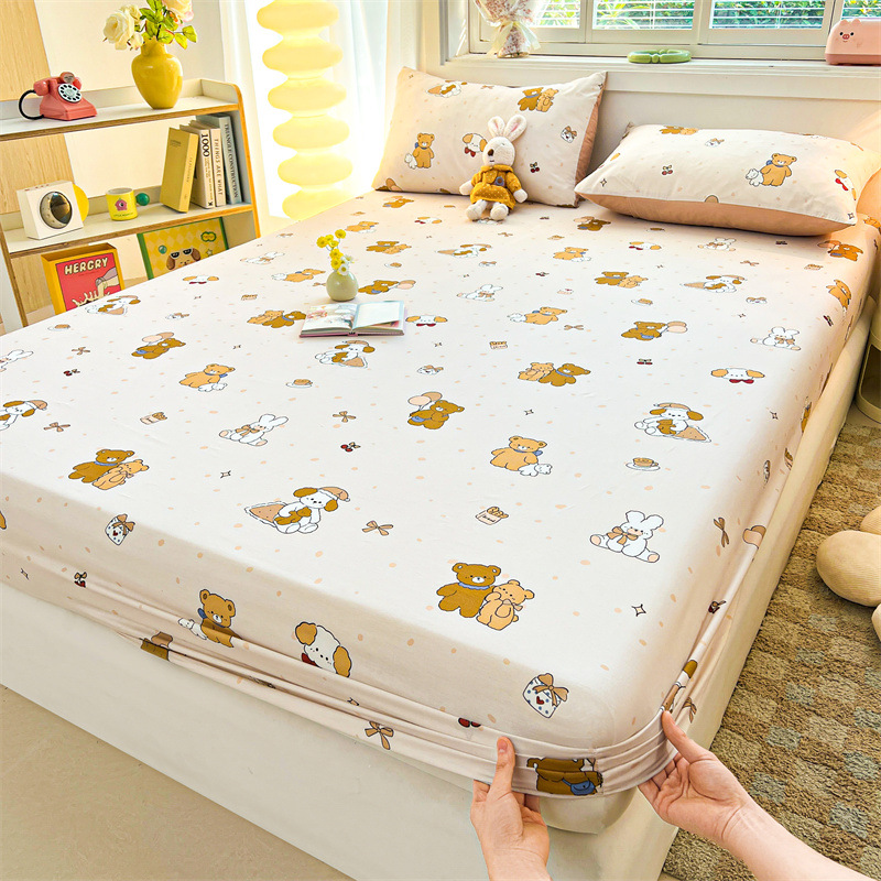 2025 primavera y verano nuevo producto sábana de algodón juego de tres piezas para estudiantes con funda de algodón estampada para adultos