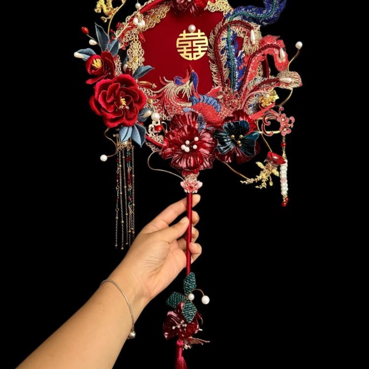 成品缠花花非小众遗缠轻奢结婚闺蜜diy团扇结婚礼物刺绣团扇团扇|undefined