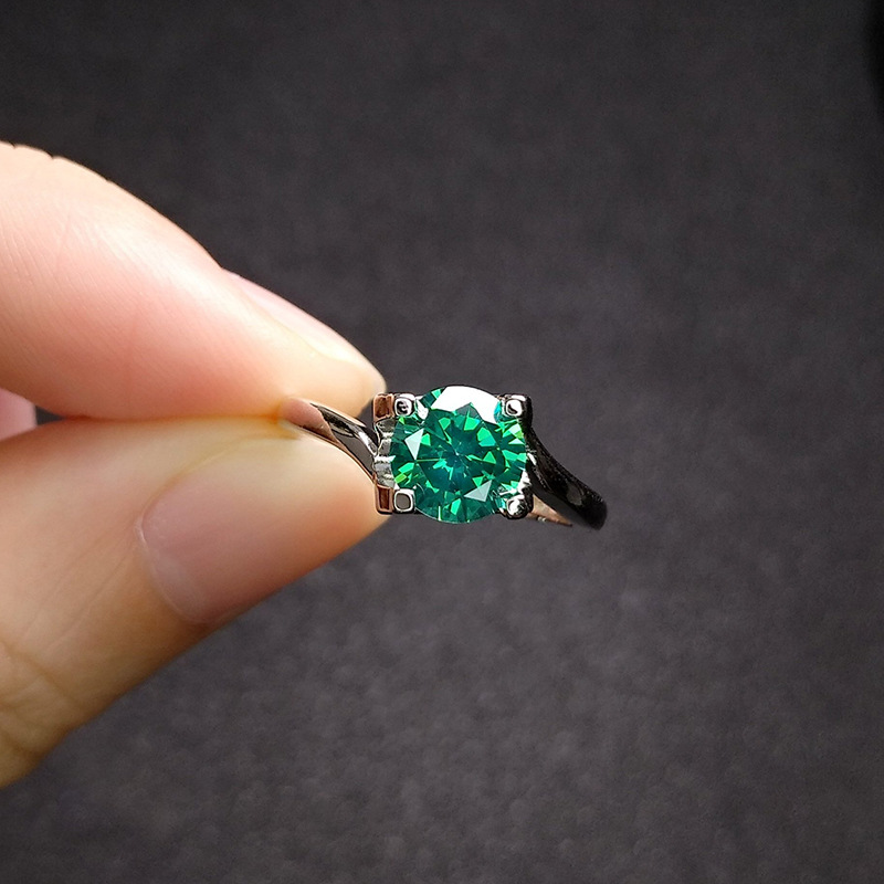 Fashion imitation moissanite four-claw inlaid green crystal diamond copper ring