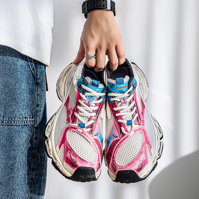 2025 otoño nuevo estilo de suela gruesa aumento de los zapatos de papá hombres transpirables zapatos de red casuales tendencia de moda zapatos deportivos en nombre del cabello