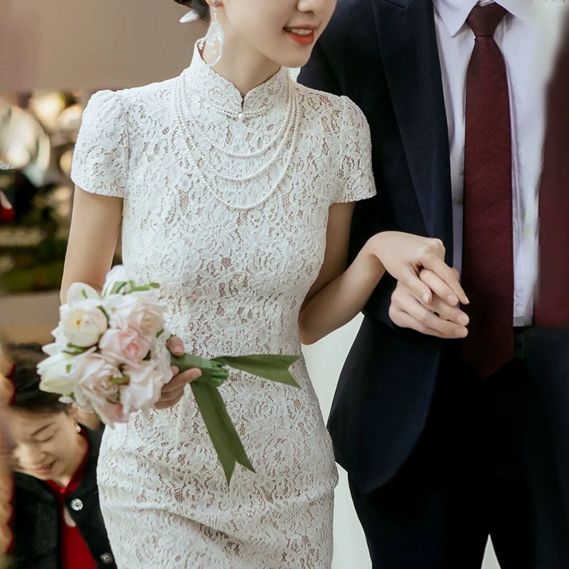 Белое свадебное платье, кружевной цинтань cheongsam?