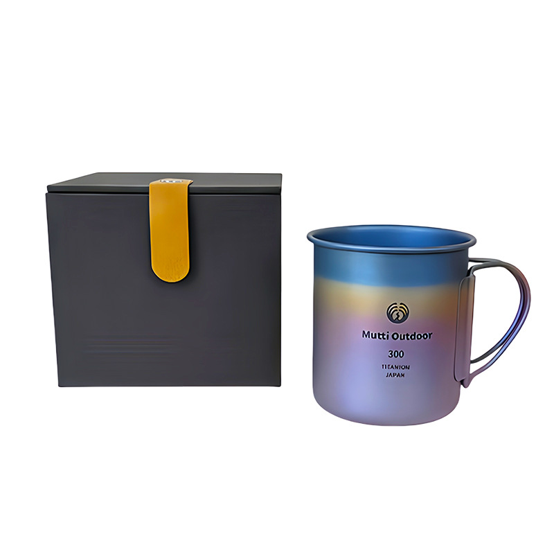 Taza de titanio puro de grado alimenticio taza de agua de campamento al aire libre con tapa mango plegable taza de café taza plegable tendencia creativa
