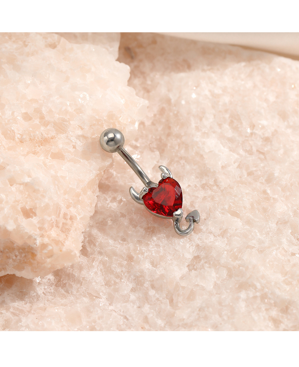 Fashion Heart Shape Stainless Steel Diamond Belly Ring display picture 1