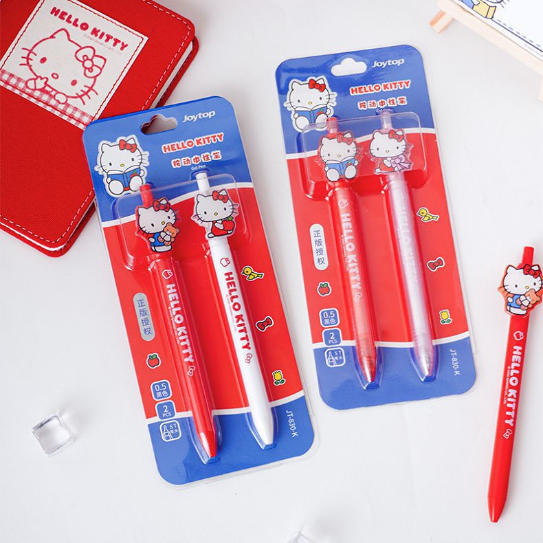 悦木正版凯蒂猫中性笔2支吸卡装高颜值卡通学生速干顺滑刷题笔