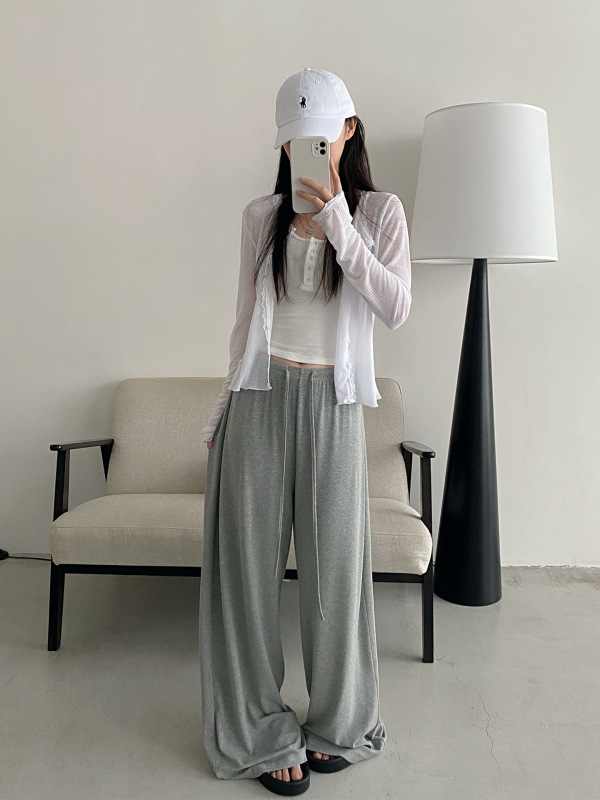 系带糯米垂垂裤女2025新款阔腿裤垂感高腰宽松显瘦遛弯休闲长裤|undefined