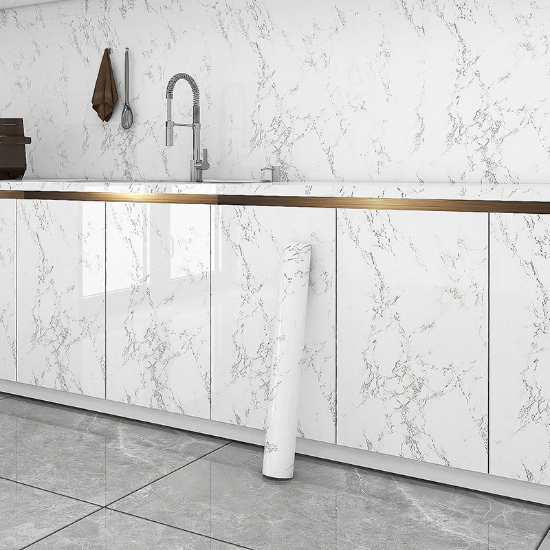Cross-Border Thickened White Marble Stickers Self-Adhesive Kitchen Dining Table Bathroom Renovation Stickers Waterproof, Anti-Fouling and High Temperature Resistant