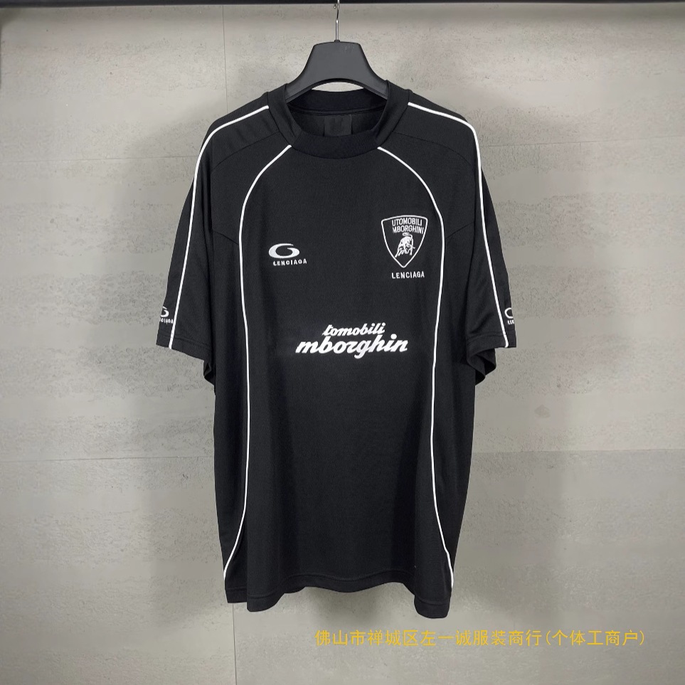 巴黎高版本2025新款B家兰博基泥球服前后印花刺绣多位拼接短袖T恤