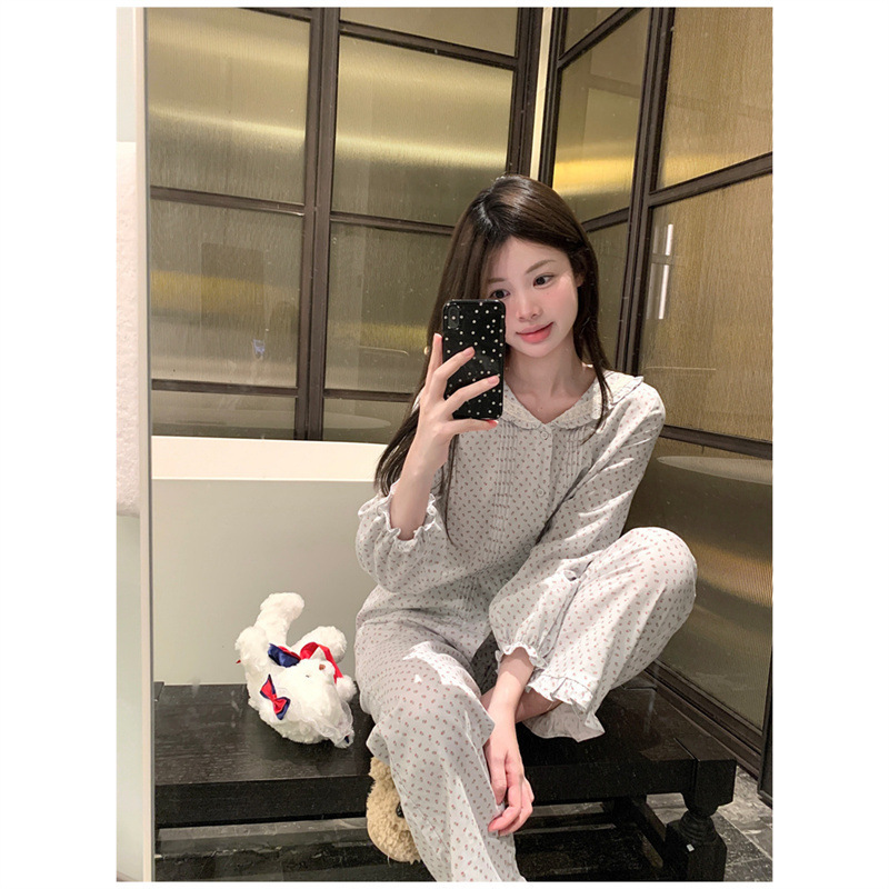 2025 Spring New Gentle Sweet Floral Navy Collar Soft Waxy Fresh Comfortable Home Clothes Pajamas suit Women 2025 Spring New Gentle Sweet Floral Navy Collar Soft Waxy Fresh Comfortable Home Clothes Pajamas suit Women