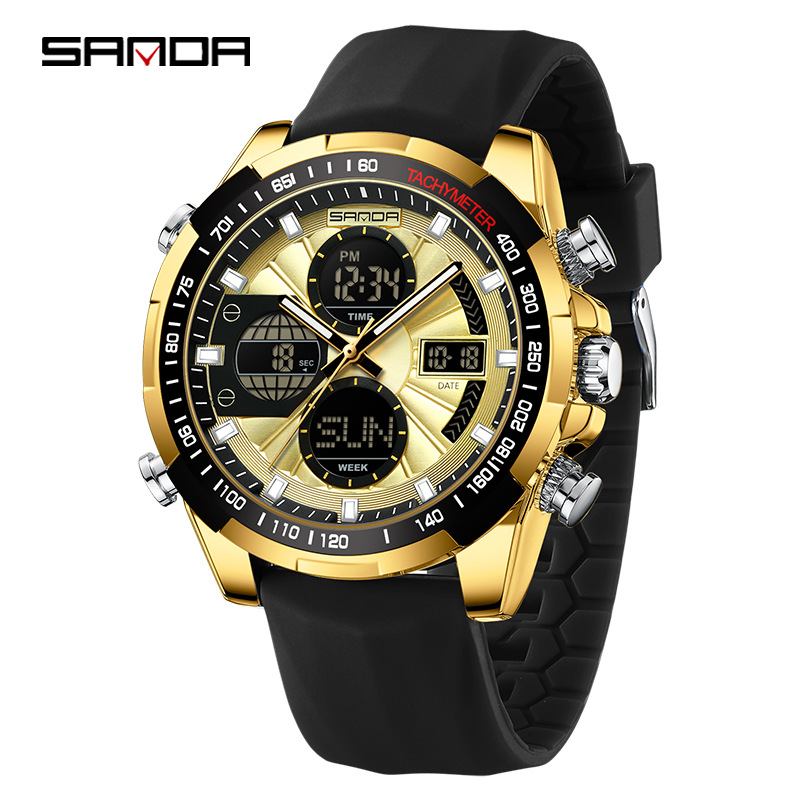 Reloj SANDA para hombre Reloj despertador cronógrafo impermeable Reloj electrónico Reloj deportivo luminoso multifuncional 5105