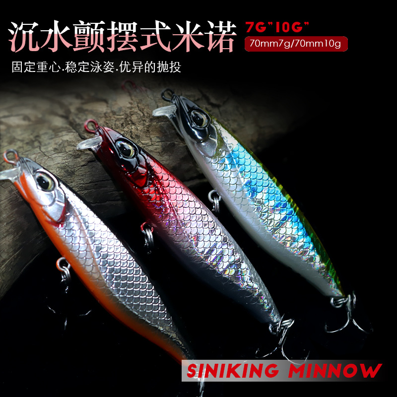 2 Pcs Sinking Minnow Fishing Lures Hard Baits Fresh Water Bass Swimbait Tackle Gear