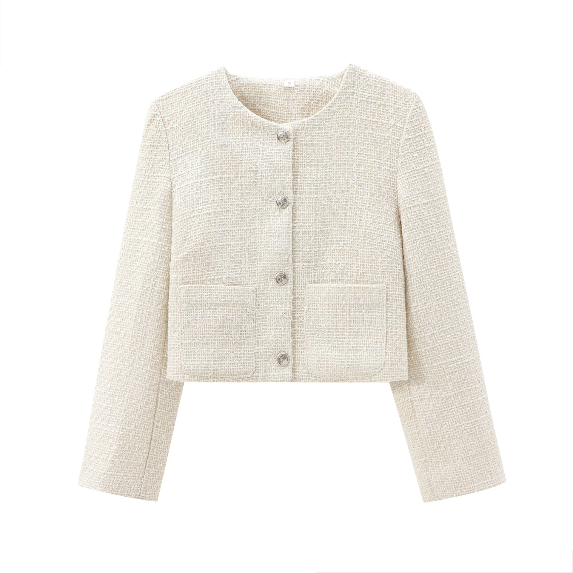 French Tweed Woven Chanel Style Coat High-end 2014 Autumn New Round Neck Long-sleeved Short Top for Women