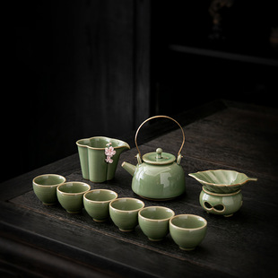 Celadon Kung Fu Tea Set Household High-end Ceramic Lifting Beam Teacup Fair Cup Living Room Complete Set of Tea Set
