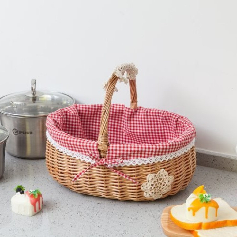 Cestas de bambú de vid de trenzado cestas de picnic cestas de almacenamiento cestas de frutas de trenzado cestas pastorales con cubierta de mesa