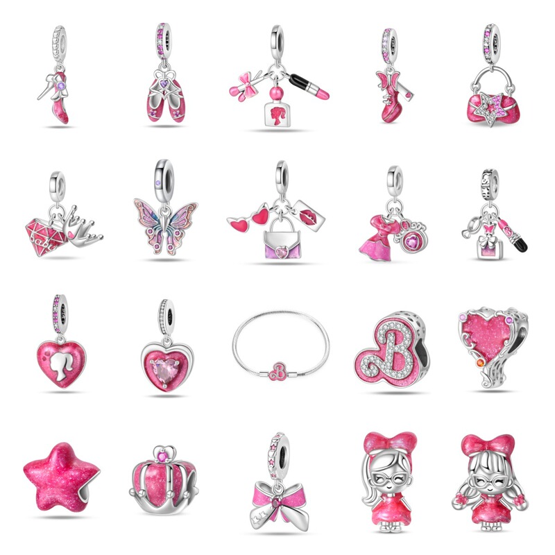 Bobby Pink Fashion Beauty Charm Beads DIY Jewelry Accessories Bracelet Copper Plated 925 Silver Cross-border 2024 New