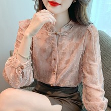 2024轻国风丝绒上衣长袖衬衫女装春季宫廷风法式衬衣别致小衫