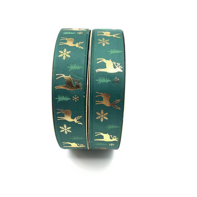 2,5 CM hilo de cinta de Navidad dorado cinta ELK Santa Claus decoración caja de regalo embalaje cinta de impresión lote