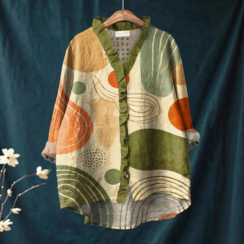 2025 Summer New Temu Amazon Aliexpress Loose Printed Casual Large Size Lace Women's Shirt E888