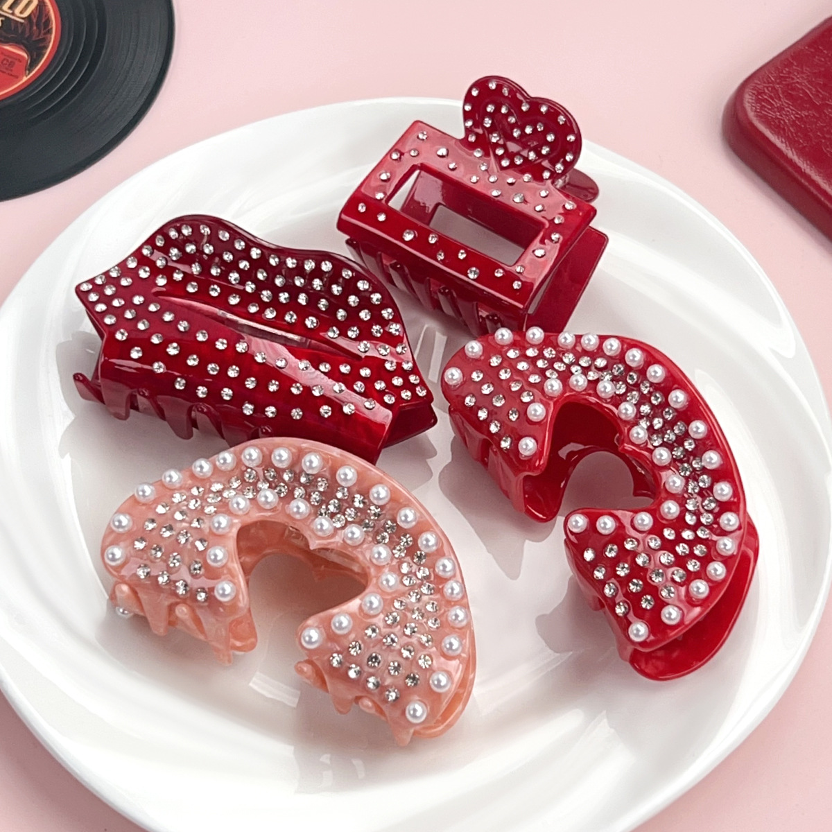 Baifeiya acetato amor pinza de pelo industria pesada horquilla de diamante Luz de lujo de alto grado de tiburón clip de San Valentín accesorios para el cabello tocado
