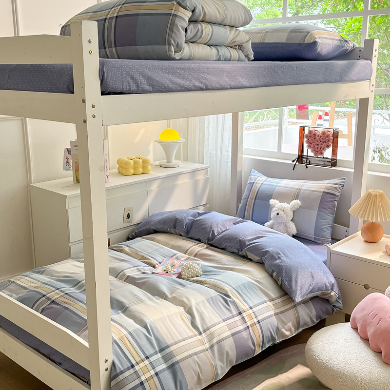 Edredón de algodón completo un conjunto completo de ropa de cama de seis piezas, dormitorio de estudiantes individuales, colchón de cama de tres piezas