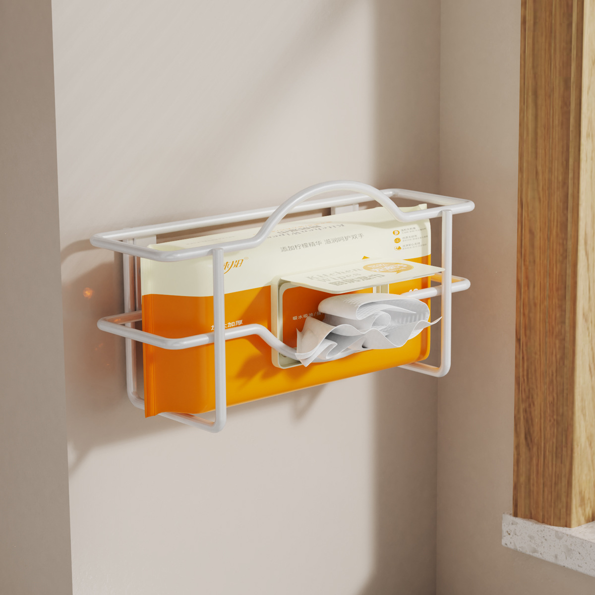 Caja de guantes desechable blanca multifuncional estante de almacenamiento de caja de toallas de papel colgando estante de almacenamiento de película de conservante de papel