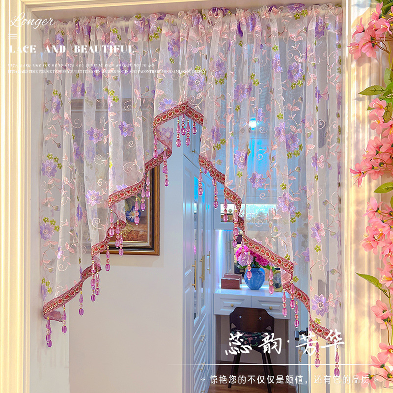 【Encrypted Embroidery】Floral Encrypted Embroidery Door Curtain, No-Punch Gauze Curtain, Triangular Shaped Curtain, Bedroom Partition Door Curtain 【Encrypted Embroidery】Floral Encrypted Embroidery Door Curtain, No-Punch Gauze Curtain, Triangular Shaped Curtain, Bedroom Partition Door Curtain