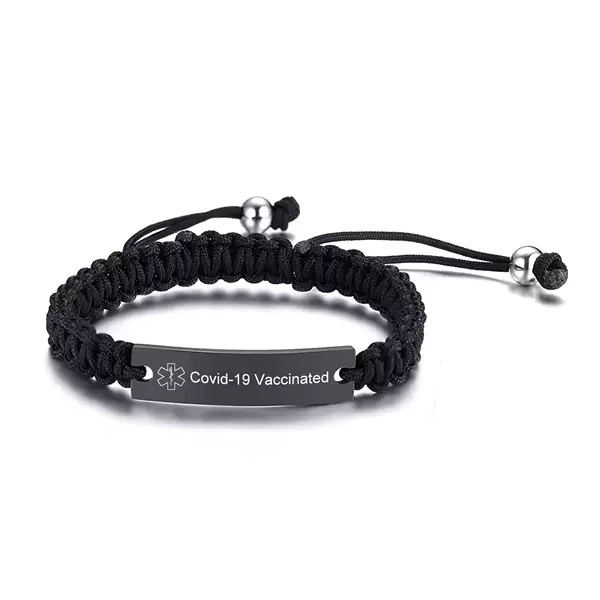 Medical Early Warning Woven Bracelet Titanium Steel Black Curved Plate Engraved Adjustable Woven Bracelet Stainless Steel Curved Plate Bracelet