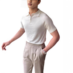 ヨーロッパとアメリカのクロスボーダー新しいシャツとセーターPOLOラペル快適で通気性のある春夏無地メンズカジュアルルーズプルオーバー