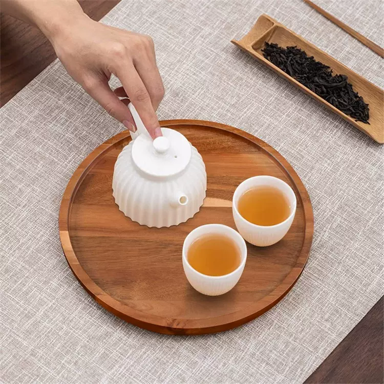 亚马逊相思木圆形服务托盘木制下午茶托盘水果面包盘木质干果托盘