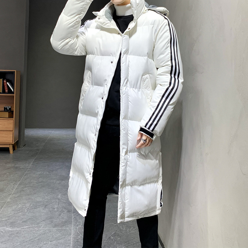 Winter down cotton suit men's Tide brand thickened three bars handsome men and women's hooded Korean casual loose long coat