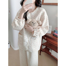 2025新款睡衣女秋冬季夹棉加厚保暖花朵高级感家居服女套装