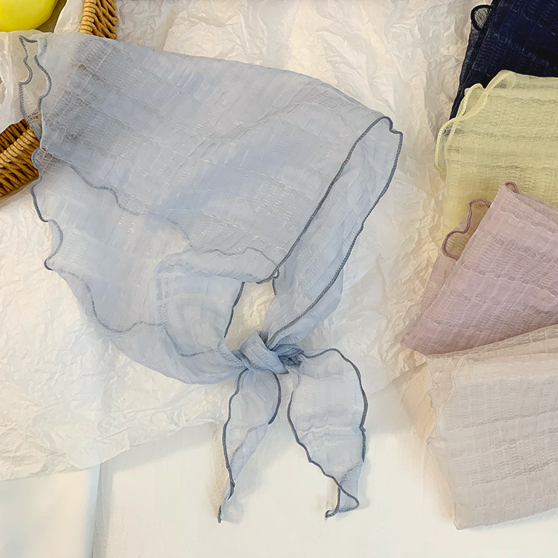 Bufanda triangular babero femenino nuevo estilo literario todo-fósforo cuello bufanda pequeña bufanda de seda pañuelo de sensación de alta calidad accesorios para el cabello pastoral femenino de verano