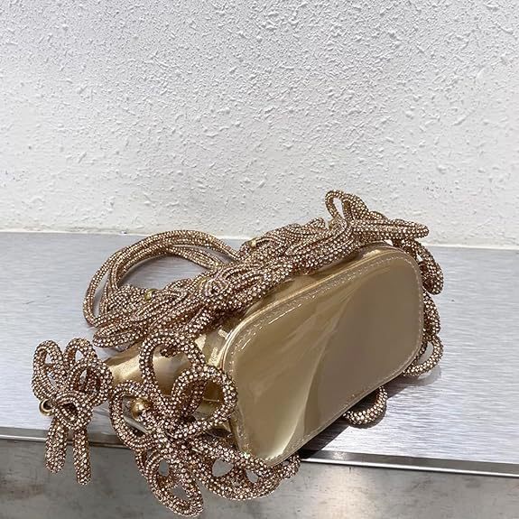 Women's Rhinestone Flower Bucket Bag Luxury Handmade Evening Handbag_voghion.com