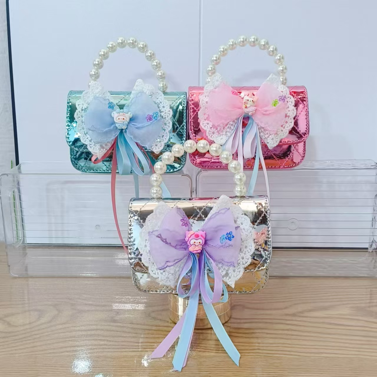 Butterfly Princess bolso de caricatura bolso de perla bolso de hombro bolso de cambio para chicas regalos bolso de cadena láser