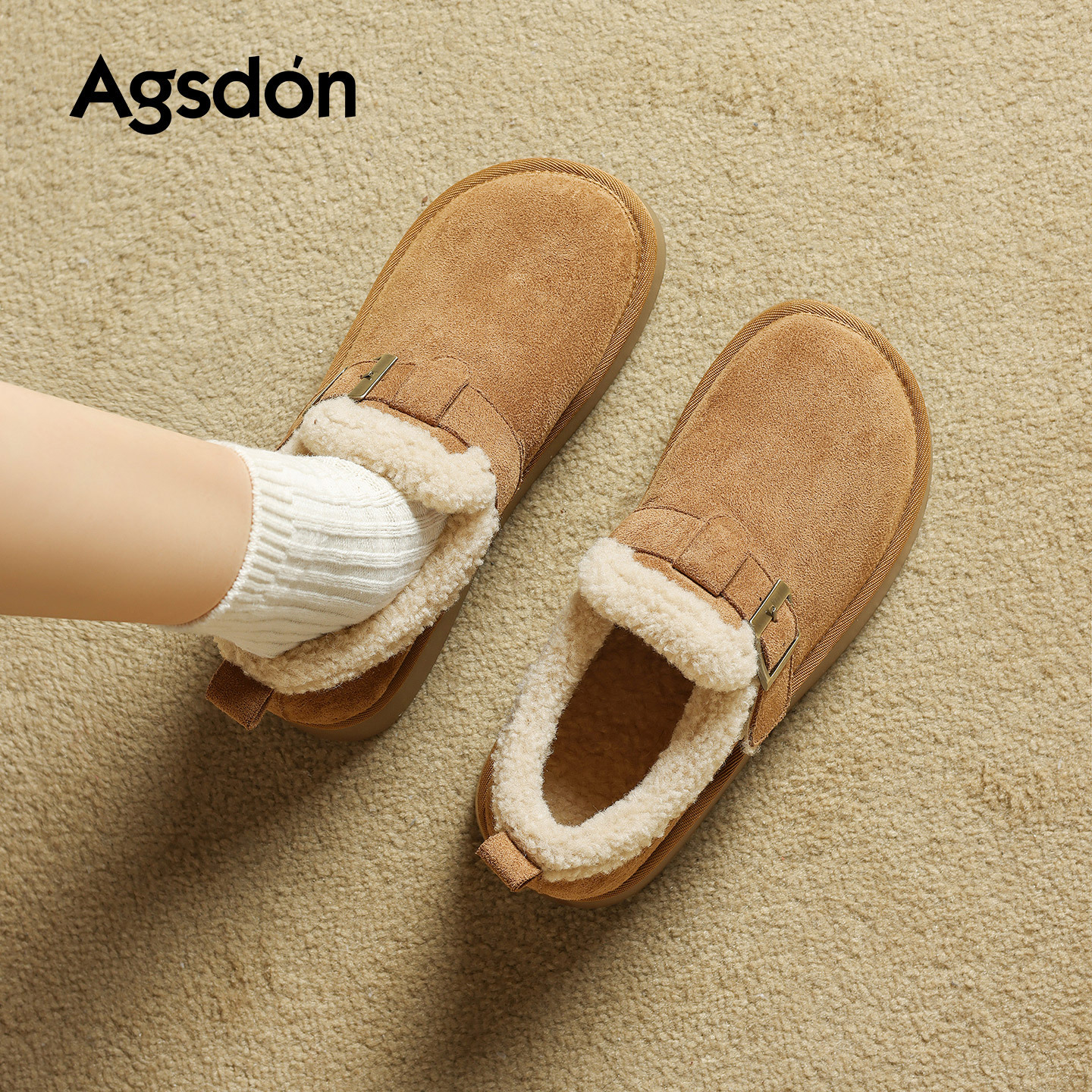 Augu Lion Deng Xiaoping Boccan 2025 nuevo invierno con suela gruesa para mujeres embarazadas con un zapato de algodón botas de nieve peludas