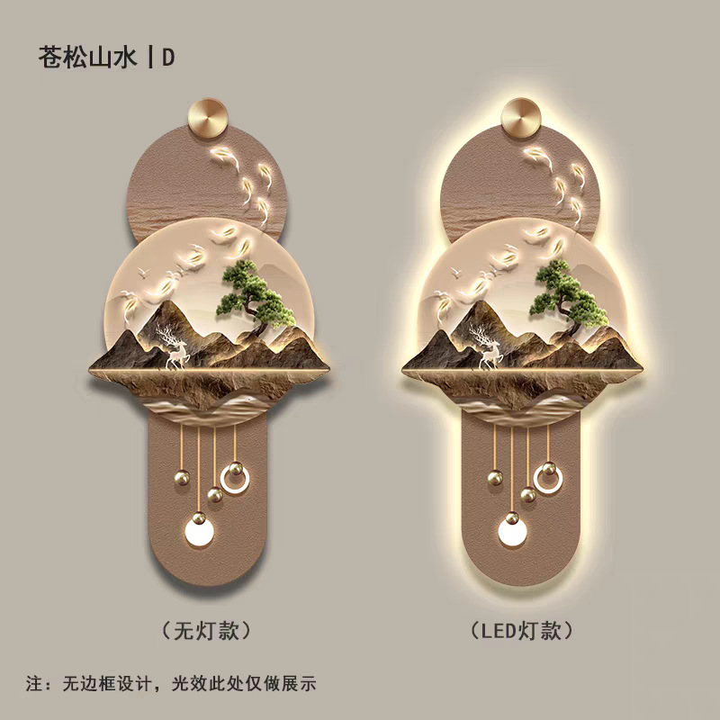 玄関ホール装飾画、軽い高級感とハイエンドのセンス、正面のドア壁画、風景LED照明、廊下通路、クリスタル磁器絵画|undefined