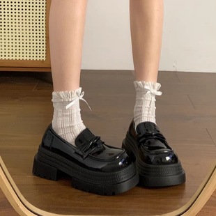 French-Style Black Thick-Soled Height-Increasing Loafers for Women, 2025 Spring New Versatile Slip-On College-Style Small Leather Shoes