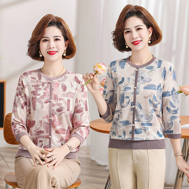 Осенняя футболка для мамы, стильный тонкий топ с лацканами в новом стиле, осенняя свободная рубашка для женщин среднего и пожилого возраста, модная