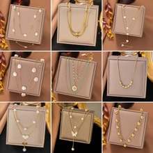 【多层系列】欧美跨境批发外贸爆款双层爱心流苏幸运草钛钢双层链